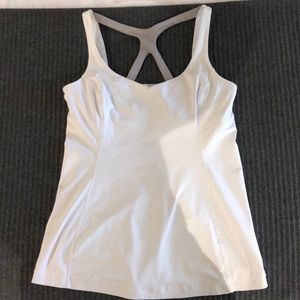 Lululemon white tank with two tone gray cross back